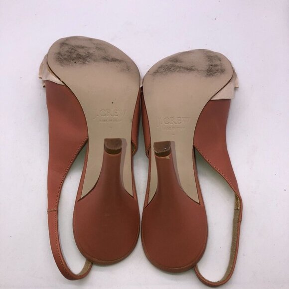 J Crew Womens Size 7 Pink Leather Bow Slip On Peep Toe Slingback Heels Shoes - Picture 11 of 11
